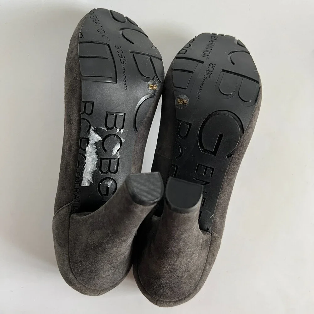BCBG Galena Suede Square-toe Embellished Heels Gray 7.5